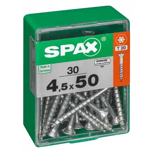 Lot de 30 vis acier tête autofraisée plate SPAX, Diam.4.5 mm x L.50 mm - SPAX Nouveauté