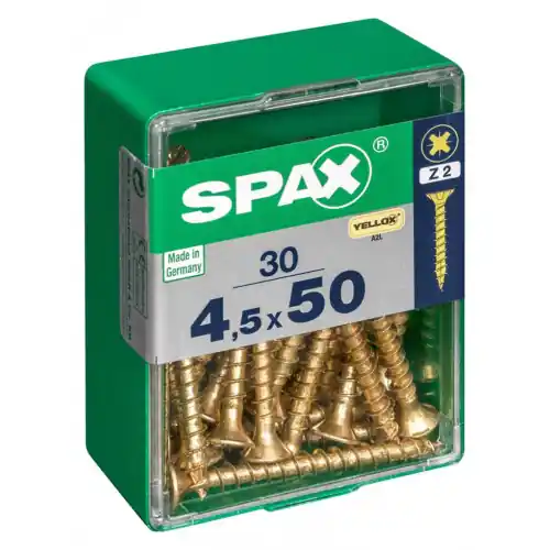 Lot de 30 vis acier tête fraisée SPAX, Diam.4.5 mm x L.50 mm – SPAX Usine Directe