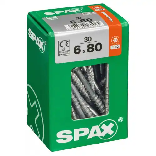 Lot de 30 vis acier tête fraisée torx SPAX, Diam.6 mm x L.80 mm – SPAX Achat Immédiat