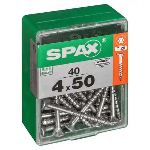 Commander Vite Lot de 40 vis acier tête autofraisée plate SPAX, Diam.4 mm x L.50 mm – SPAX