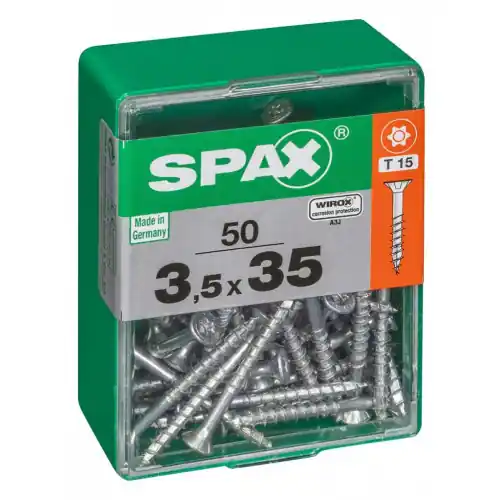 Meilleur Prix Lot de 50 vis acier tête autofraisée plate SPAX, Diam.3.5 mm x L.35 mm - SPAX