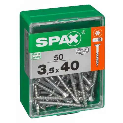 Nouvel Arrivage Lot de 50 vis acier tête autofraisée plate SPAX, Diam.3.5 mm x L.40 mm – SPAX