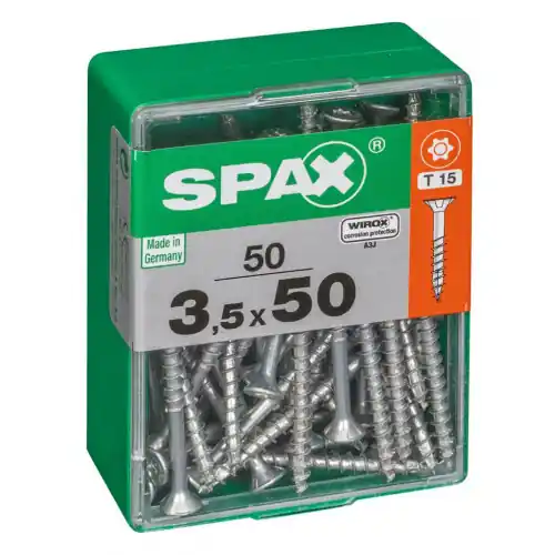 Vente Flash Lot de 50 vis acier tête autofraisée plate SPAX, Diam.3.5 mm x L.50 mm – SPAX