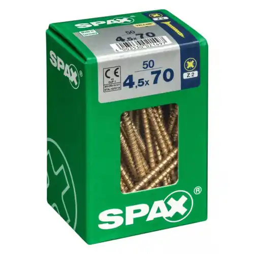 Lot de 50 vis acier tête fraisée pozidriv SPAX, Diam.4.5 mm x L.70 mm – SPAX Solde