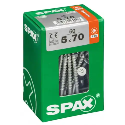 Prix Promo Lot de 50 vis acier tête fraisée torx SPAX, Diam.5 mm x L.70 mm – SPAX