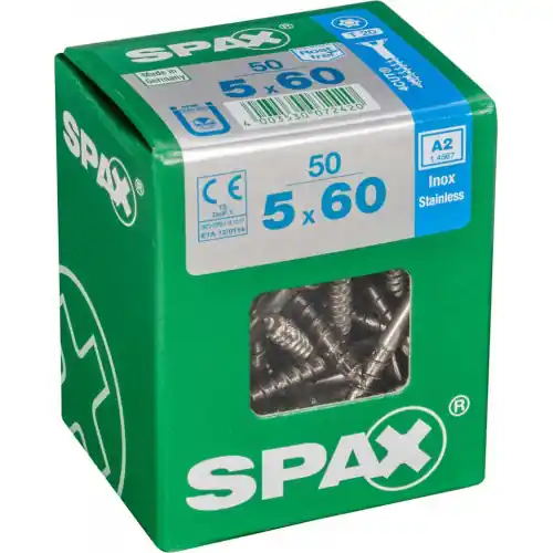 Meilleure Vente Lot de 50 vis inox tête fraisée torx SPAX, Diam.5 mm x L.60 mm – SPAX