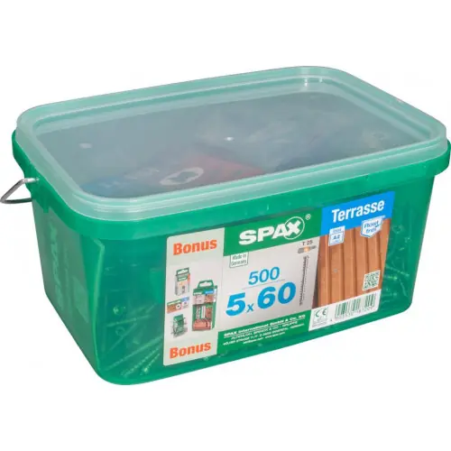 Lot de 500 vis terrasse acier tête cylindrique SPAX, Diam.5 mm x L.60 mm - SPAX Satisfait Ou Remboursé