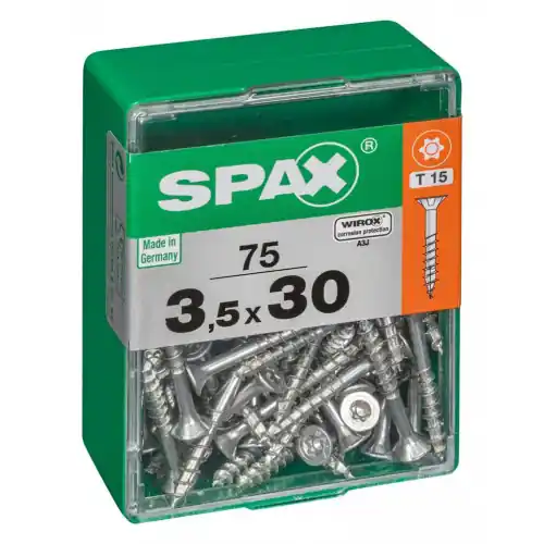 Lot de 75 vis acier tête autofraisée plate SPAX, Diam.3.5 mm x L.30 mm – SPAX Authentique
