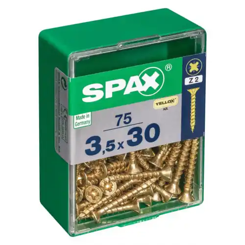Lot de 75 vis acier tête fraisée pozidriv SPAX, Diam.3.5 mm x L.30 mm – SPAX Nouveauté