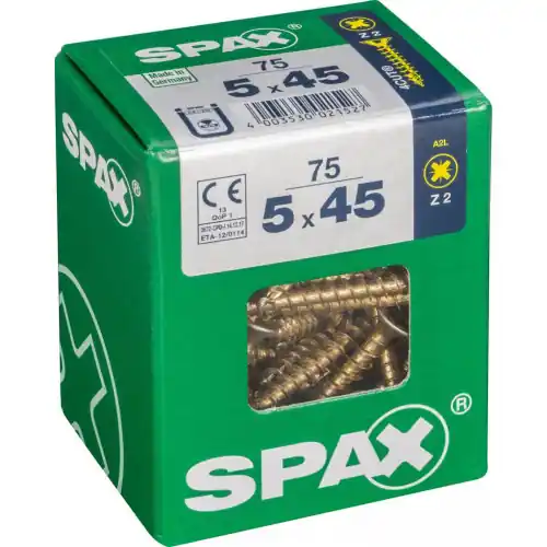 Lot de 75 vis acier tête fraisée pozidriv SPAX, Diam.5 mm x L.45 mm – SPAX Super Prix
