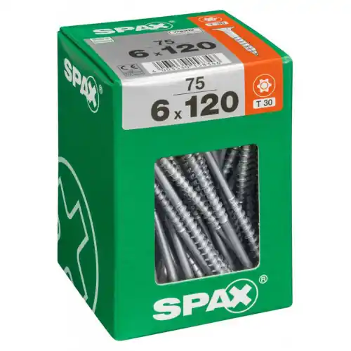Lot de 75 vis acier tête fraisée torx SPAX, Diam.6 mm x L.120 mm – SPAX Dernier Modèle