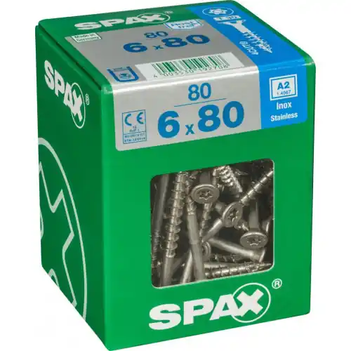 Seulement Aujourd&rsquo;hui Lot de 80 vis inox tête fraisée torx SPAX, Diam.6 mm x L.80 mm – SPAX