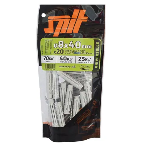 Lot de 20 Cheville murale avec vis SPIT, 8 x L.40 mm – SPIT Acheter En Ligne