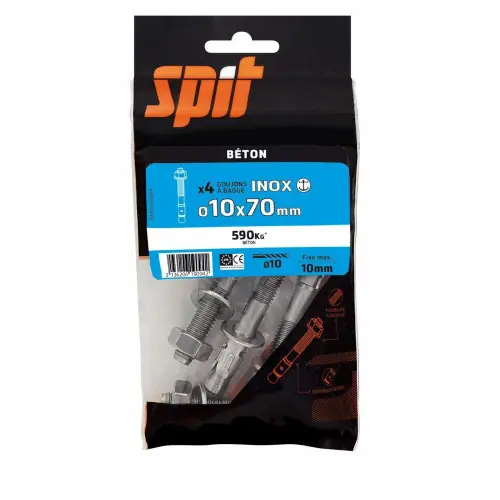 Prix Promo Lot de 4 goujons a bague acier SPIT, Diam.10 x L.70 mm – SPIT