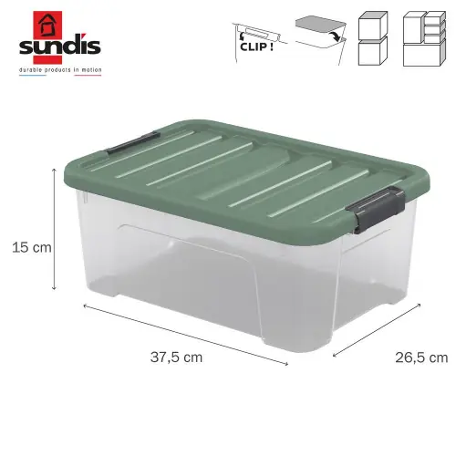 Petit Prix Boîte à clip WAVE BOX SUNDIS, 10L, L.37,5 x P.26,5 x H.15cm – SUNDIS