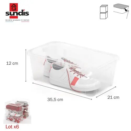 Commande En Gros Lot de 6 boîtes plastique transparent SUNDIS, 6L, l.35.5 x P.20.5 x H.12 cm – SUNDIS