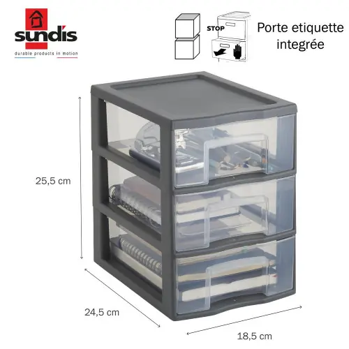 Prix Choc Tour de rangement TAG TOWER A5 SUNDIS, 3 tiroirs, L.24,5 x l.18,5 x H.25,5cm – SUNDIS