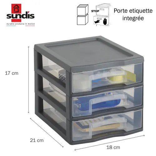 Tour de rangement TAG TOWER A6 SUNDIS, 3 tiroirs, L.21 x l.18 x H.17cm – SUNDIS Quantité Limitée