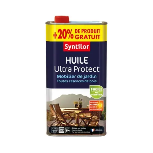 Promotion Saisonnière Huile naturel mat pour mobilier de jardin, 1L avec 20% gratuit - SYNTILOR