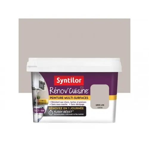 Peinture cuisine Rénov‘cuisine gris lin satiné 0.5 l - SYNTILOR Prix Choc