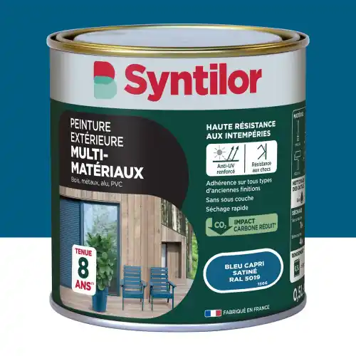 Usine Directe Peinture exterieure bois, aluminium, pvc . SYNTILOR bleu capri satine 0.5l – SYNTILOR
