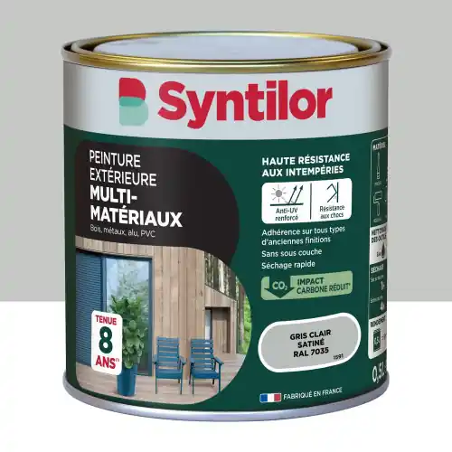 Prix Choc Peinture exterieure bois, aluminium, pvc . SYNTILOR gris clair satine 0.5l - SYNTILOR