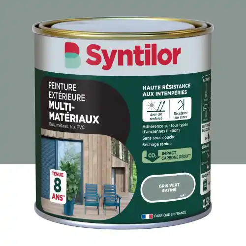 Quantité Limitée Peinture exterieure bois, aluminium, pvc . SYNTILOR gris vert satine 0.5l – SYNTILOR