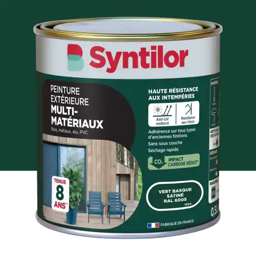 Remise Peinture exterieure bois, aluminium, pvc . SYNTILOR vert basque satine 0.5l – SYNTILOR