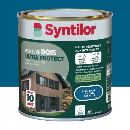 Peinture exterieure bois Ultra protect SYNTILOR bleu capri satine 0.5l – SYNTILOR Dernière Chance