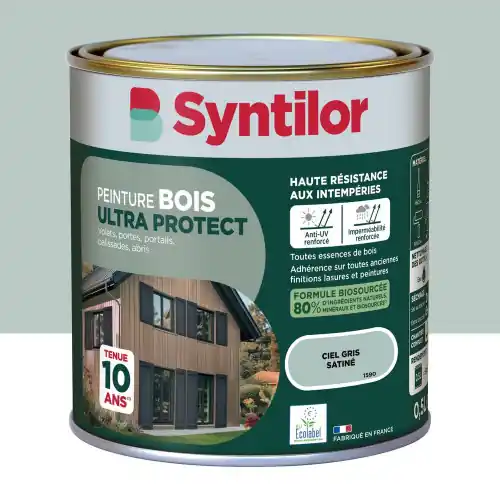 Haute Qualité Peinture exterieure bois Ultra protect SYNTILOR ciel gris satine 0.5l – SYNTILOR