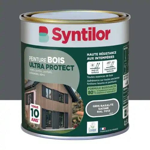 Achat Immédiat Peinture exterieure bois Ultra protect SYNTILOR gris basalte satine 0.5l – SYNTILOR