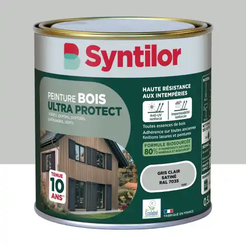 Vente Flash Peinture exterieure bois Ultra protect SYNTILOR gris clair satine 0.5l – SYNTILOR