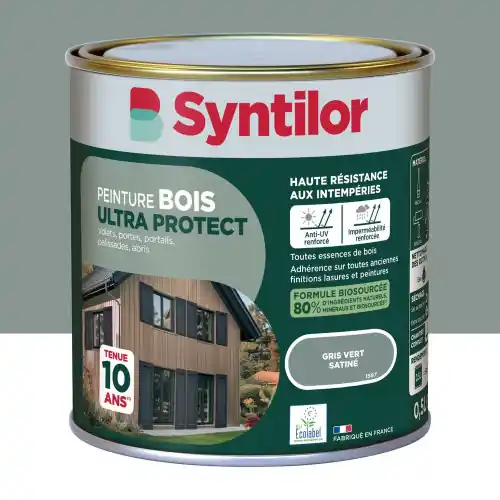 Vente Flash Peinture exterieure bois Ultra protect SYNTILOR gris vert satine 0.5l – SYNTILOR