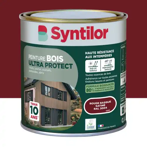 Peinture exterieure bois Ultra protect SYNTILOR rouge basque satine 0.5l - SYNTILOR Soldes
