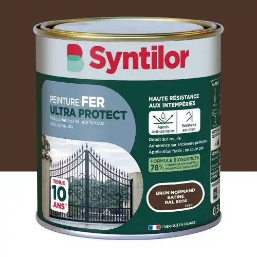 Vente Flash Peinture exterieure fer, alu Ultra protect SYNTILOR brun normand satine 0.5l – SYNTILOR