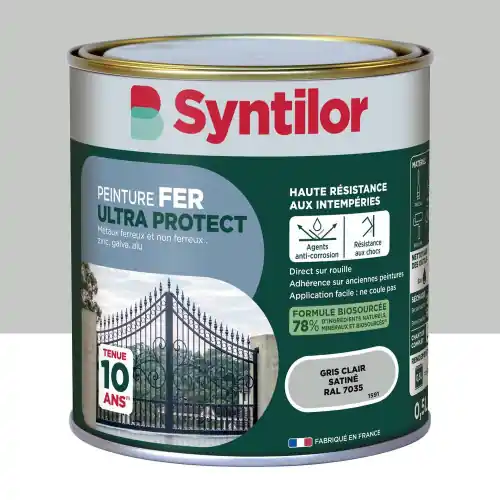 Acheter En Ligne Peinture exterieure fer, alu Ultra protect SYNTILOR gris clair satine 0.5l – SYNTILOR