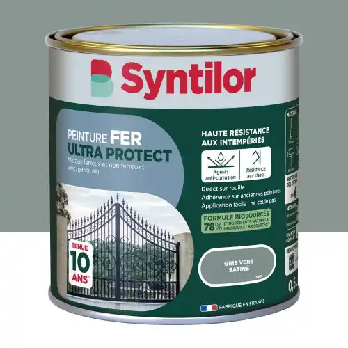 Peinture exterieure fer, aluminium Ultra protect SYNTILOR gris vert satine 0.5l – SYNTILOR Offre Exclusive