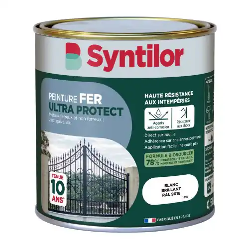 Peinture extérieure fer Ultra protect SYNTILOR blanc brillant 0.5L - SYNTILOR Satisfait Ou Remboursé