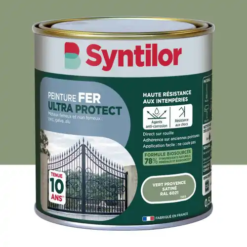 Peinture exterieure fer Ultra protect SYNTILOR vert provence satine 0.5l - SYNTILOR Usine Directe