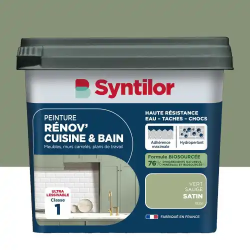 Produit De Marque Peinture meuble vert sauge satin SYNTILOR Renov‘ cuisine et bain 0.75l - SYNTILOR