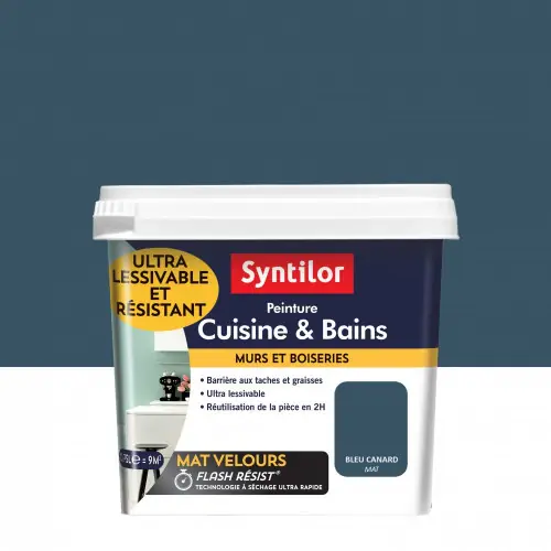 Peinture mur Cuisine et bains SYNTILOR bleu canard mat 0.75 l - SYNTILOR Prix Promo