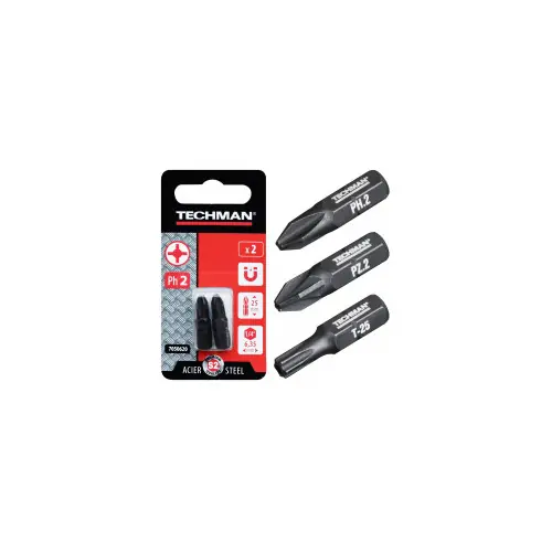 Embouts de vissage ‘s2 black‘ 2 embouts TT15 25 mm - TECHMAN Offre Limitée