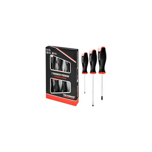 Marque Jeu de 7 tournevis Plats 3x75 / 4x100 / 5,5x125 / Ph1x80 / Ph2x100 / Pz1x80 / Pz2x100 - TECHMAN