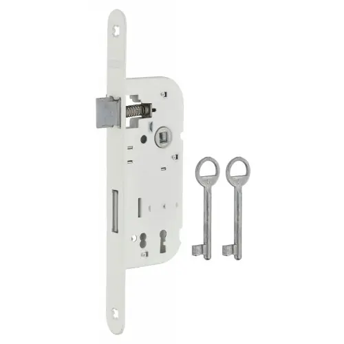 Serrure à encastrer réversible axe 40×70 mm pêne dormant 1/2 tour, 2 clés, finition blanc – THIRARD Soldes