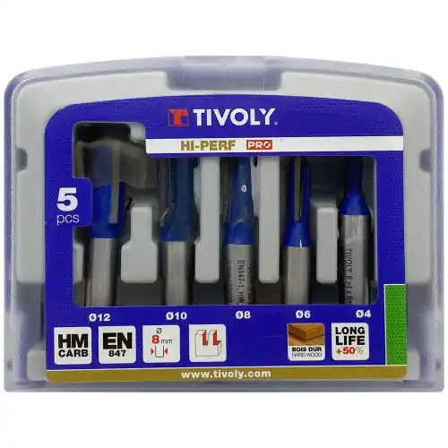 Prix Choc Coffret de 5 fraises pour defonceuse, Diam.4 a 12 mm TIVOLY – TIVOLY