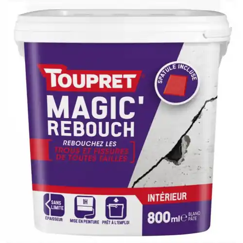 Meilleur Prix Enduit de rebouchage TOUPRET + spatule 800ml en pâte allégée pour mur et plafond – Toupret