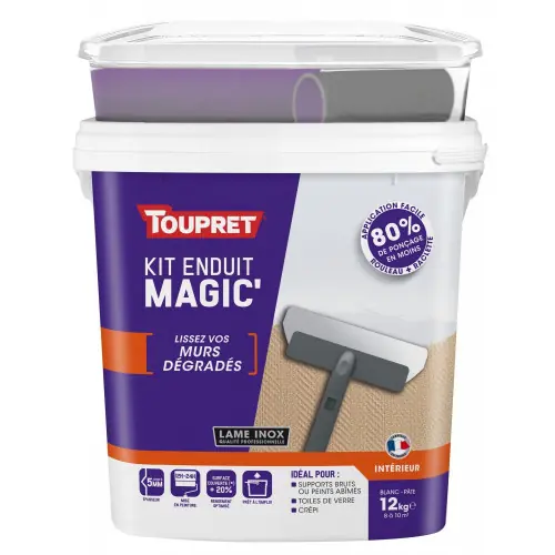 Kit enduit de lissage avec outils TOUPRET Magic‘ mur degrade 12 kg pate allegee – Toupret Réduction