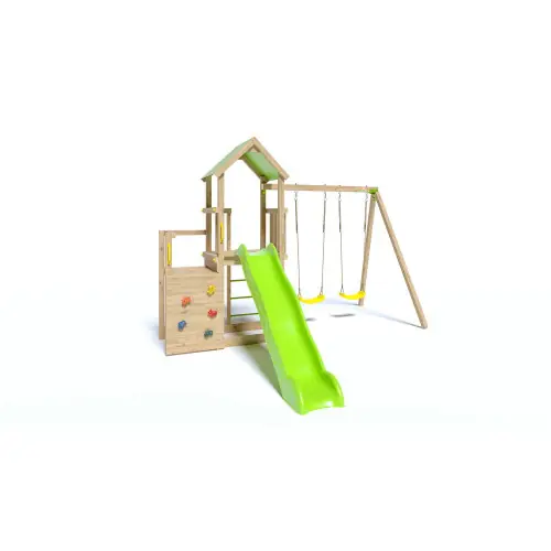 Certifié Aire de jeux ULTRA-XPERIENCE – 2 plates-formes et mur d‘escalade + toboggan + balançoires – Trigano