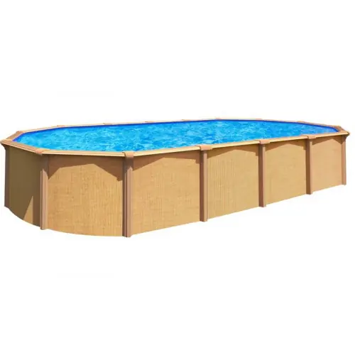 Piscine en métal OSMOSE – 5,20 x 3,95 x H 1,32 m – échelle et kit de filtration – aspect bois – Trigano Prix Réduit