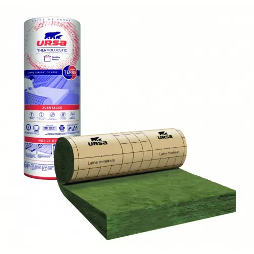 Expédition Rapide Laine de verre Thermo. Kraft, 3.5 x 1.2 m, Ep. 260 mm, lambda 40, R6.5, URSA – URSA